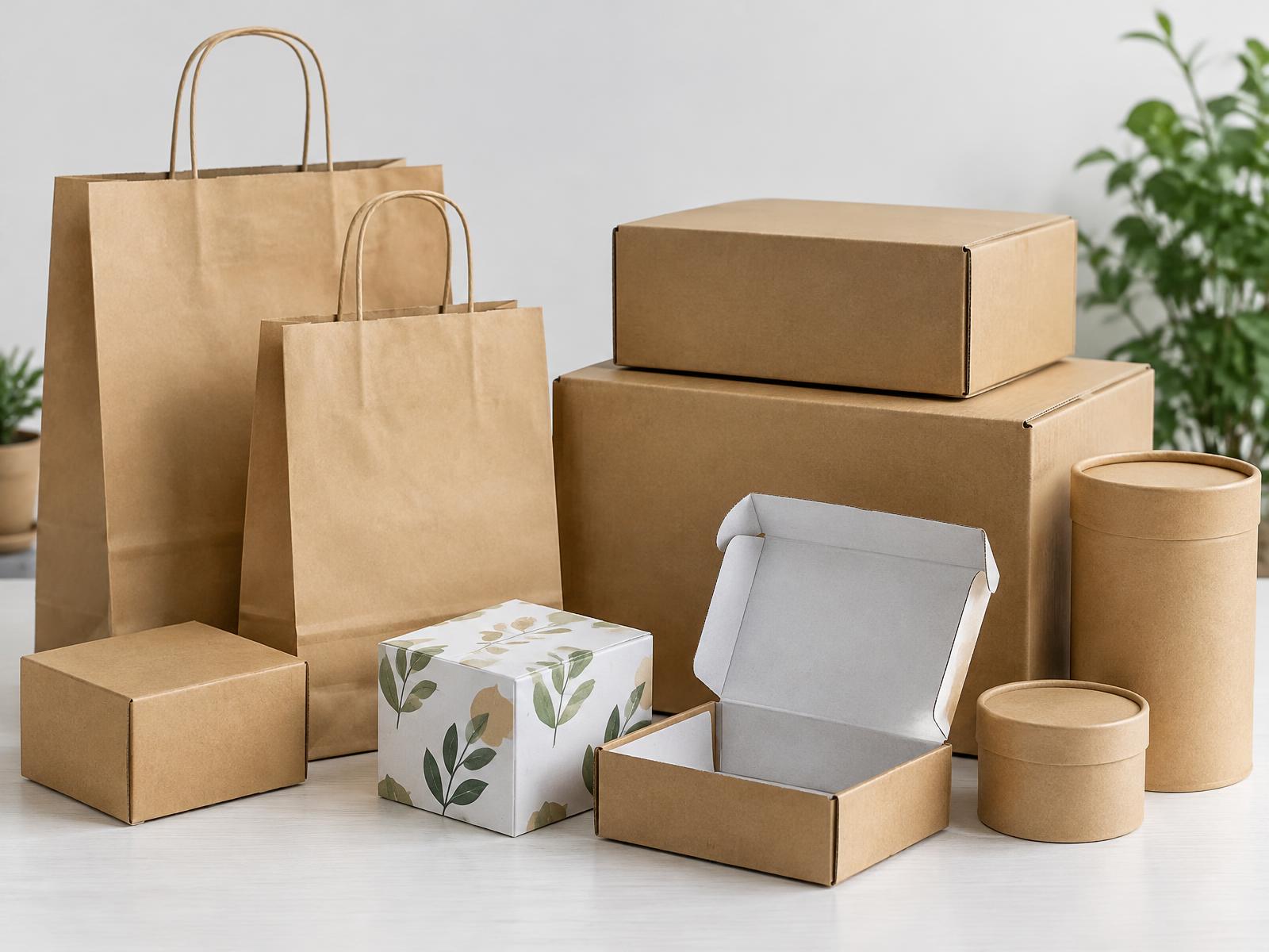 Kraftpapiertüten und Kartons